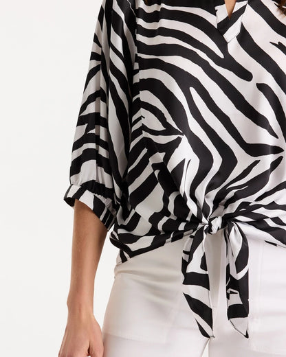 Chico's Premium - Satin Animal Print Tie-Front Top Black