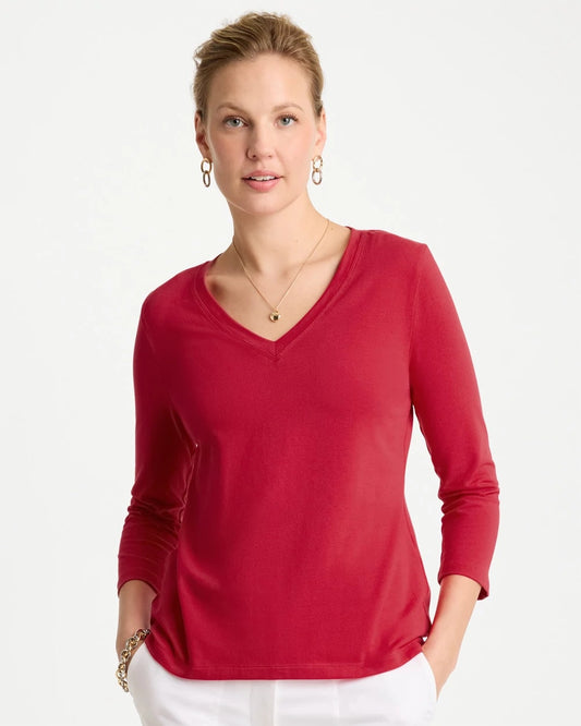 Chico's Trending - Cotton Stretch 3/4 Sleeve Tee Cherry Lush