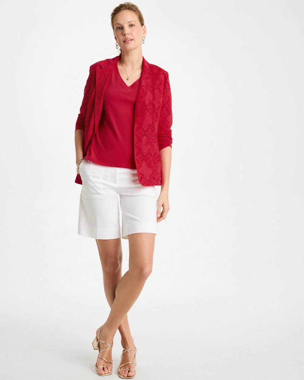 Chico's Trending - Cotton Stretch 3/4 Sleeve Tee Cherry Lush
