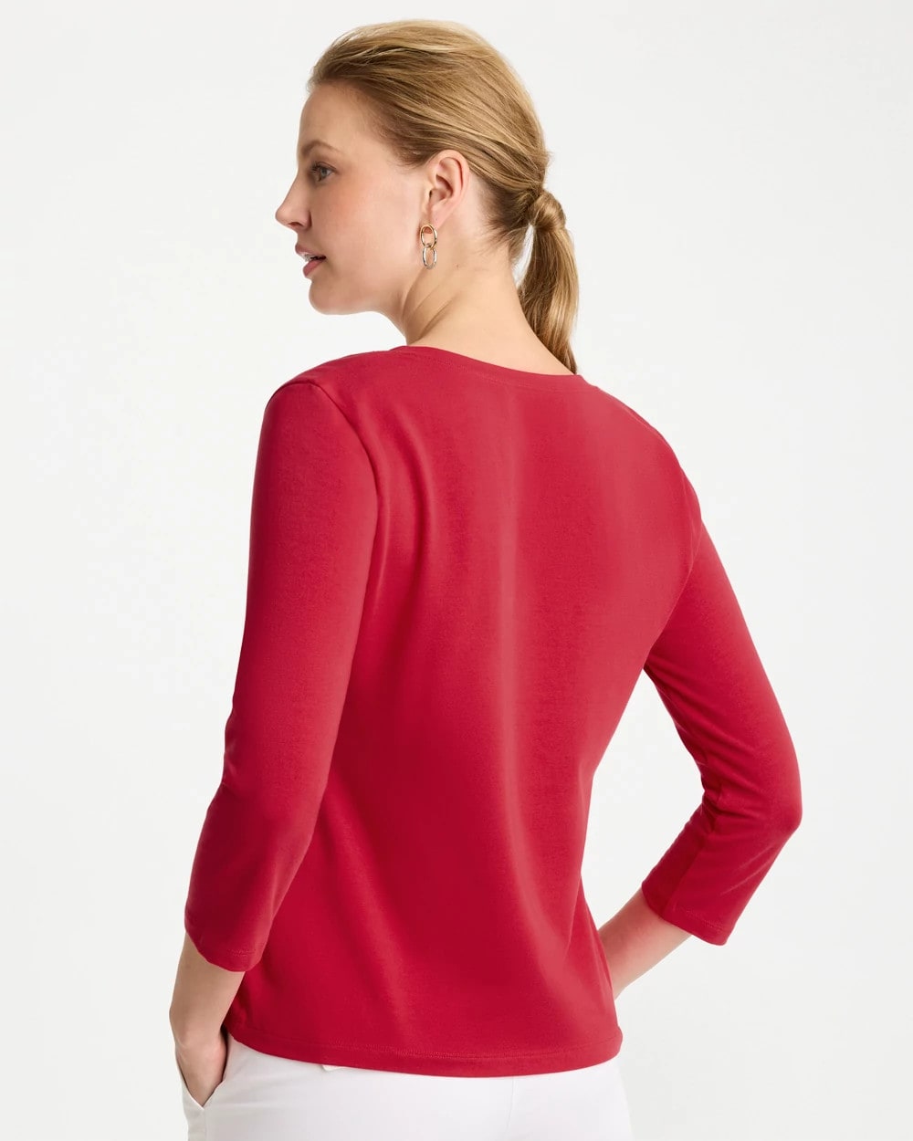 Chico's Trending - Cotton Stretch 3/4 Sleeve Tee Cherry Lush