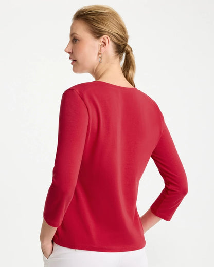 Chico's Trending - Cotton Stretch 3/4 Sleeve Tee Cherry Lush
