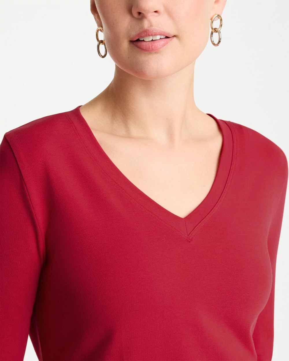 Chico's Trending - Cotton Stretch 3/4 Sleeve Tee Cherry Lush