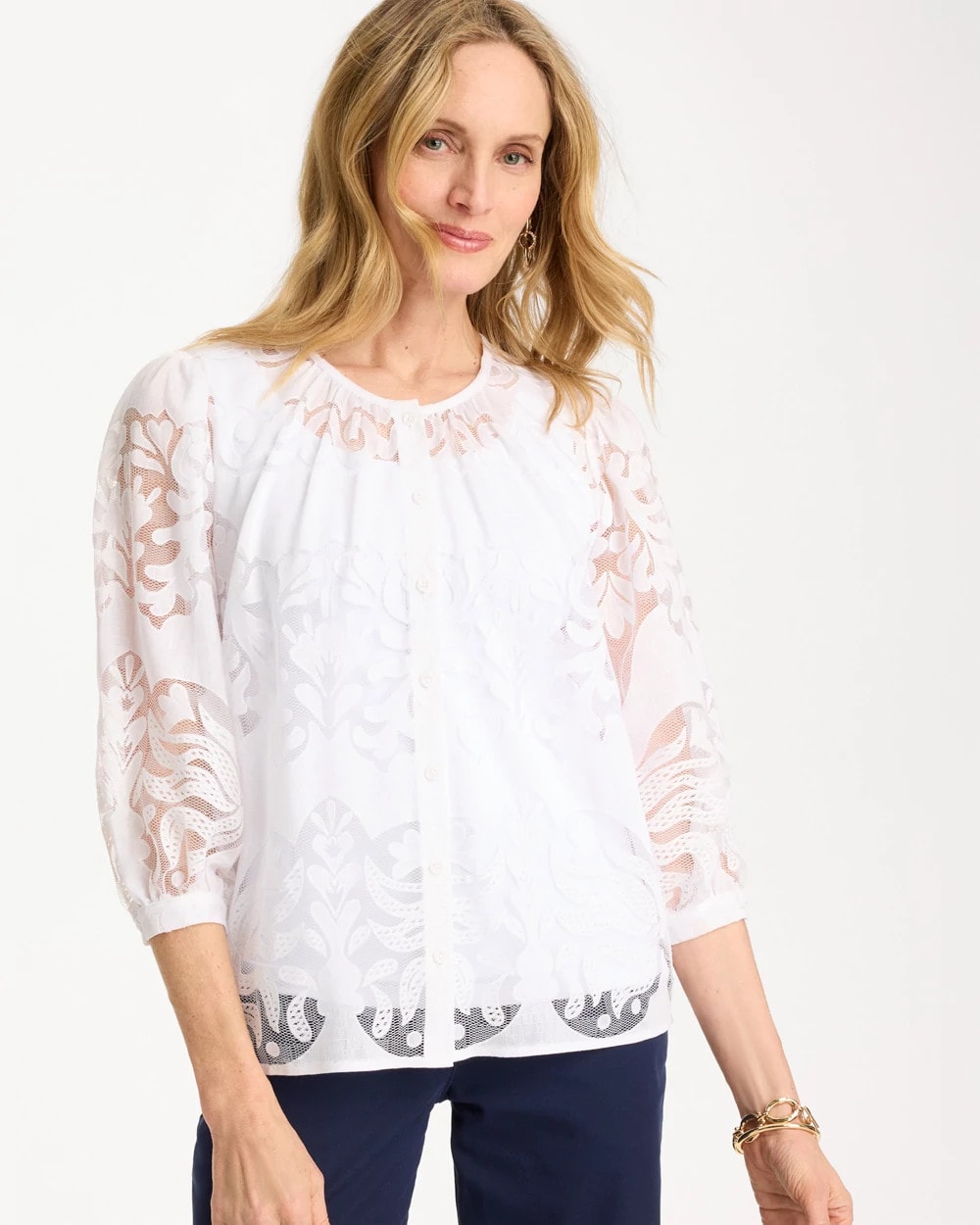 Chico's Quality - Lace Burnout Blouse Alabaster