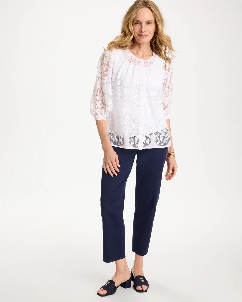 Chico's Quality - Lace Burnout Blouse Alabaster