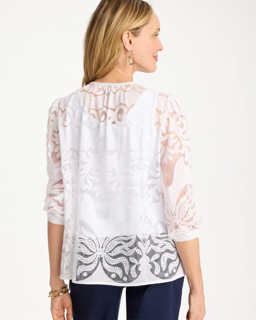 Chico's Quality - Lace Burnout Blouse Alabaster