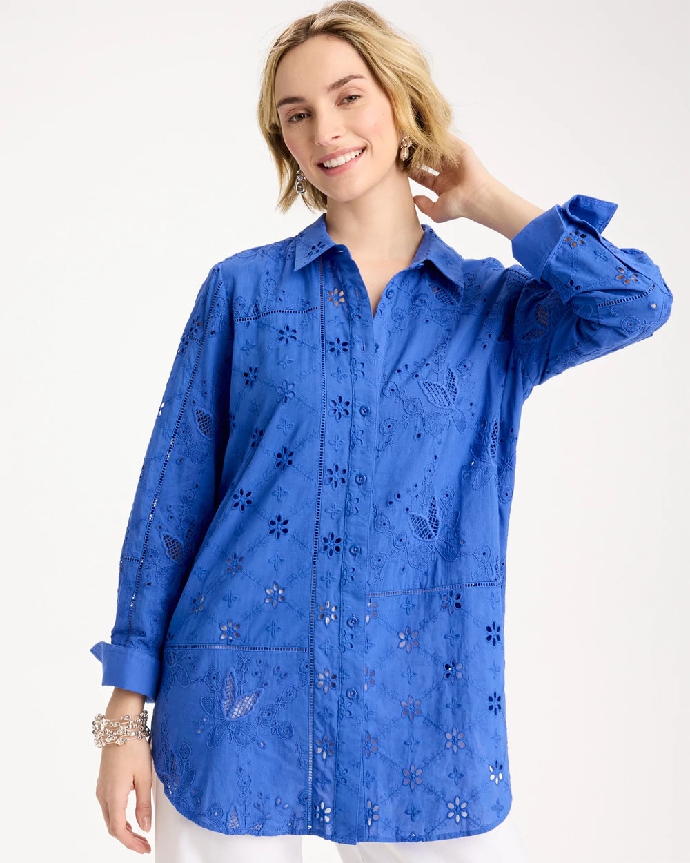 Chico's Hot Sale - Embroidered Trapunto-Trim Tunic Amparo Blue