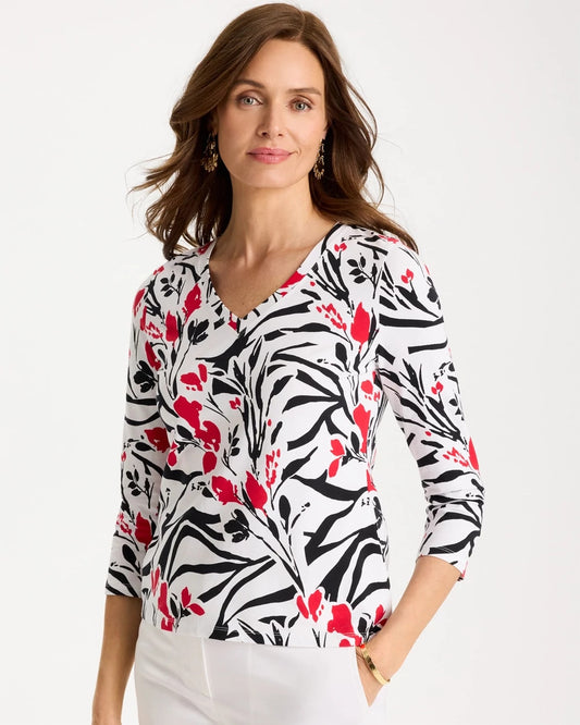 Chico's Latest - Cotton Stretch 3/4 Sleeve Floral Tee Black