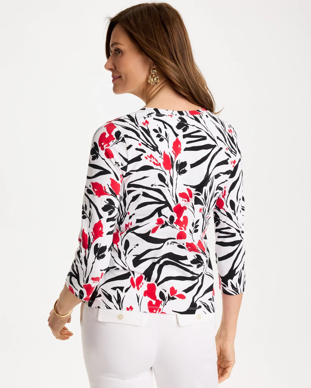 Chico's Latest - Cotton Stretch 3/4 Sleeve Floral Tee Black