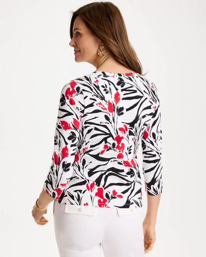 Chico's Latest - Cotton Stretch 3/4 Sleeve Floral Tee Black