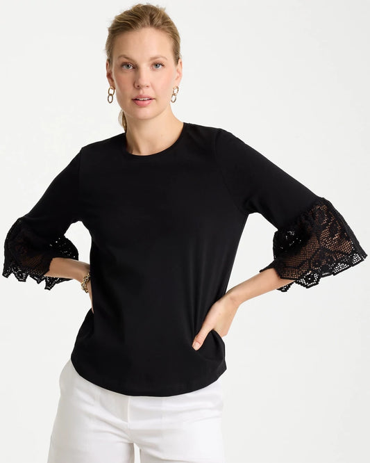Chico's Recommended - Cotton Lace Flutter Sleeve Tee Black