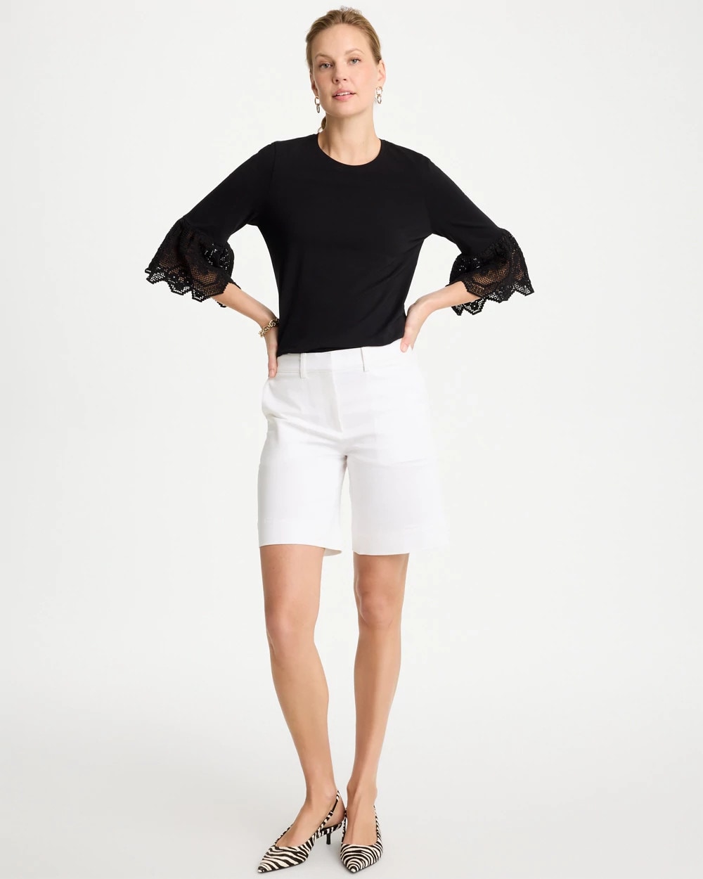Chico's Recommended - Cotton Lace Flutter Sleeve Tee Black