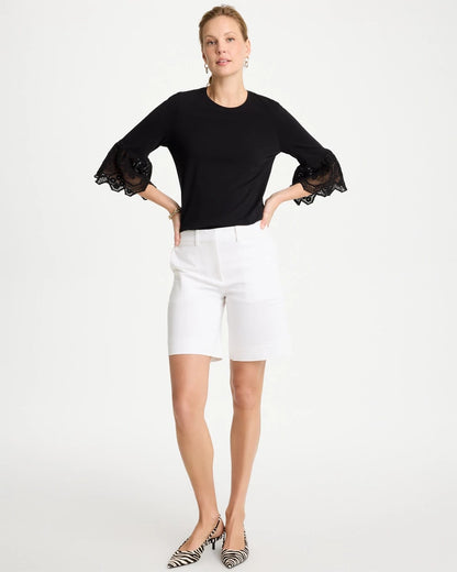 Chico's Recommended - Cotton Lace Flutter Sleeve Tee Black