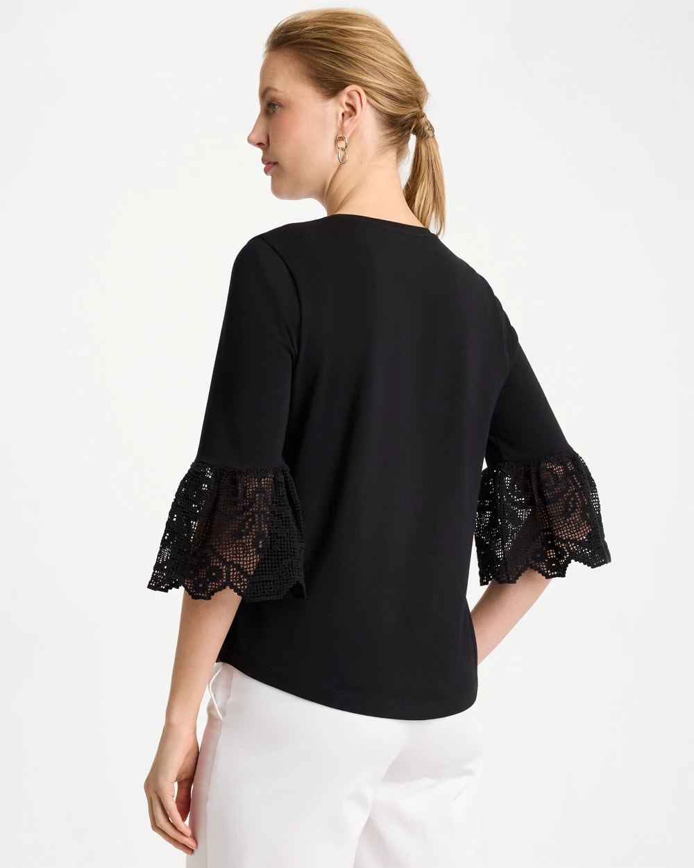 Chico's Recommended - Cotton Lace Flutter Sleeve Tee Black