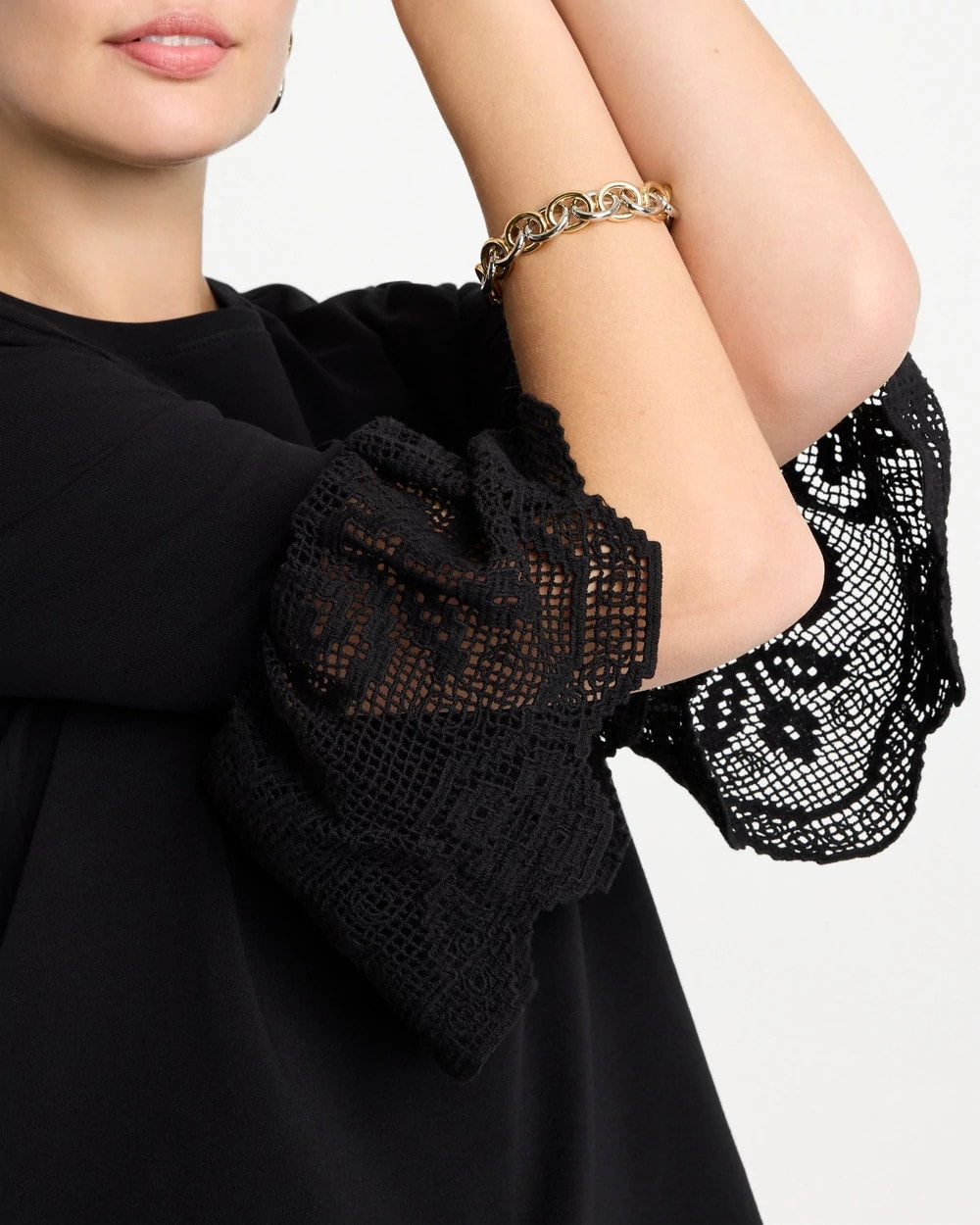 Chico's Recommended - Cotton Lace Flutter Sleeve Tee Black