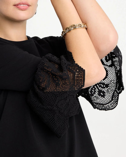 Chico's Recommended - Cotton Lace Flutter Sleeve Tee Black