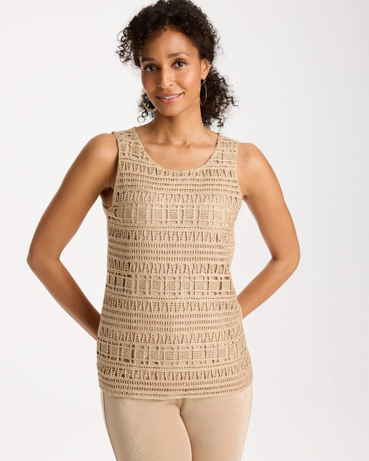 Chico's Popular - Travelers™ Metallic Crochet Sweater Tank Gold