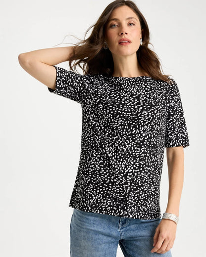 Chico's Popular - Printed Pima Elbow Sleeve Tee Black
