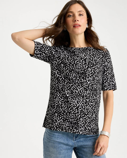 Chico's Popular - Printed Pima Elbow Sleeve Tee Black