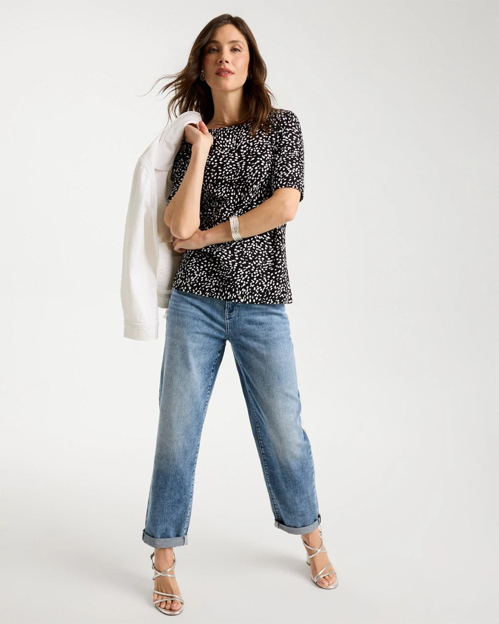 Chico's Popular - Printed Pima Elbow Sleeve Tee Black