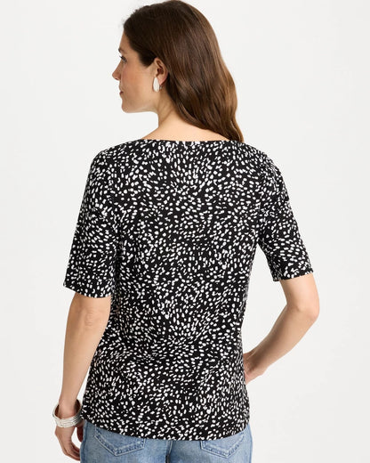 Chico's Popular - Printed Pima Elbow Sleeve Tee Black
