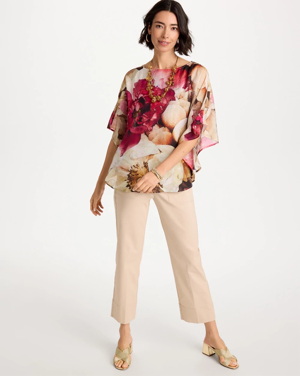 Chico's Classic - Boatneck Printed Poncho Ecru