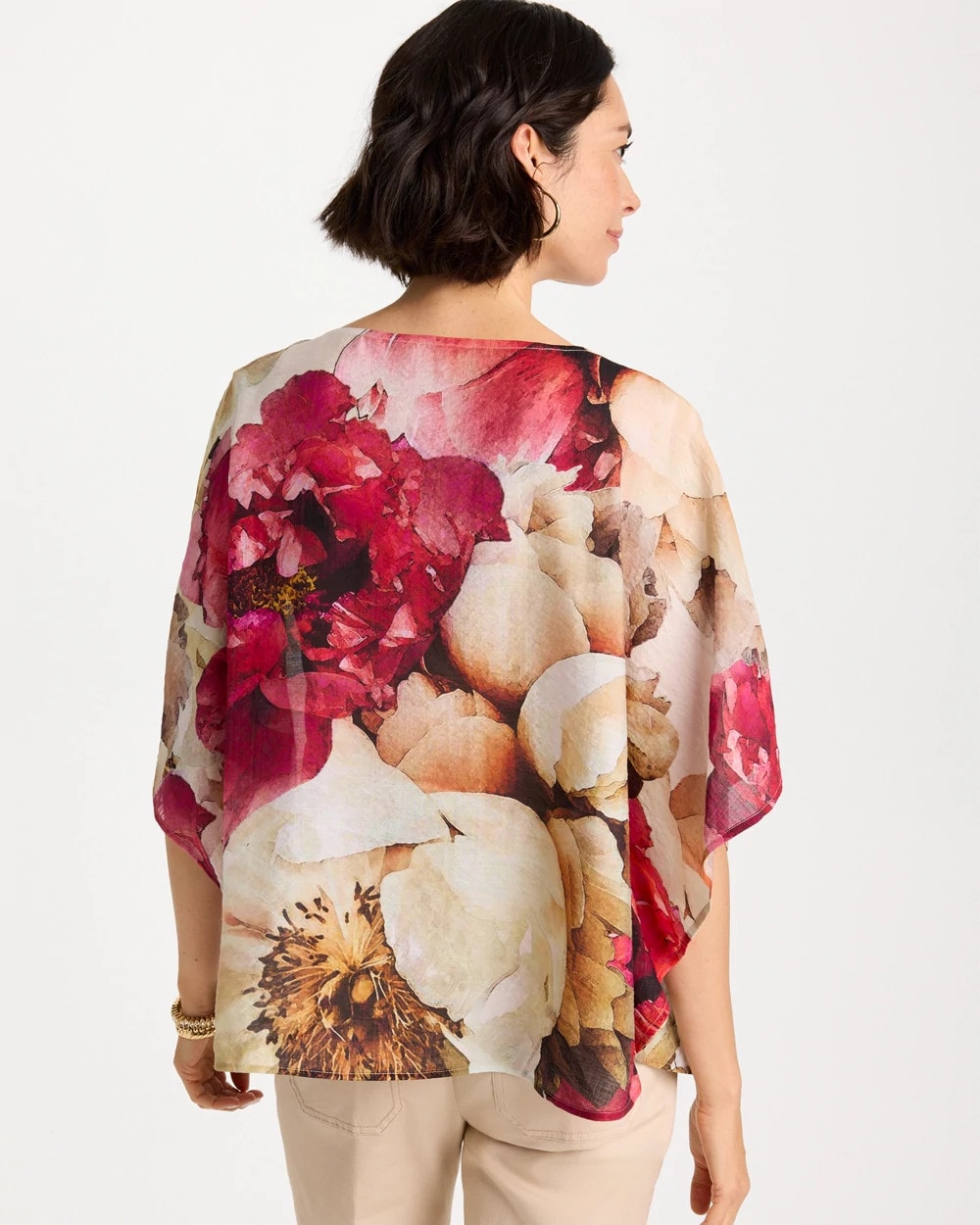 Chico's Classic - Boatneck Printed Poncho Ecru