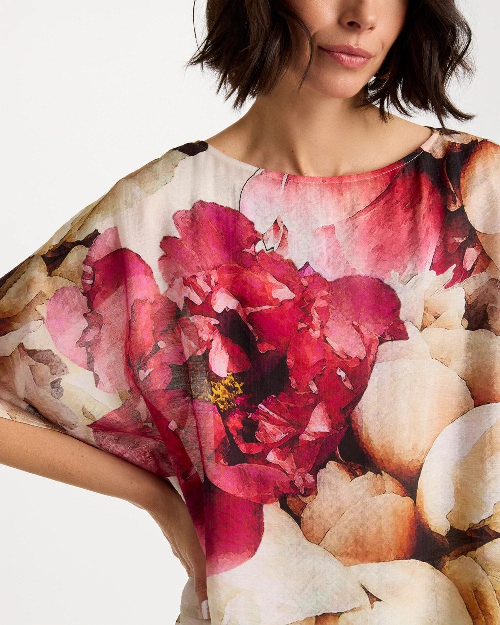 Chico's Classic - Boatneck Printed Poncho Ecru