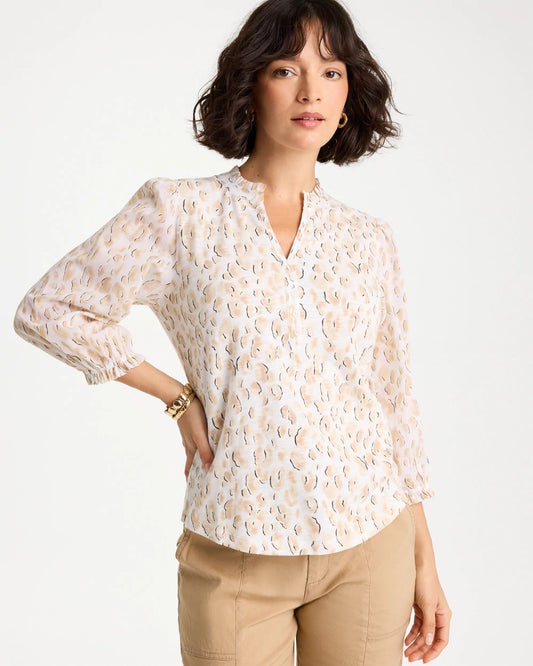 Chico's Discount - Animal Print Ruffled V-Neck Top Mocha Mousse