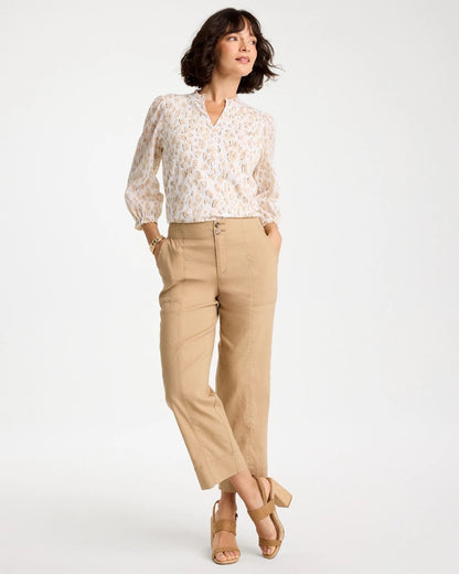 Chico's Discount - Animal Print Ruffled V-Neck Top Mocha Mousse