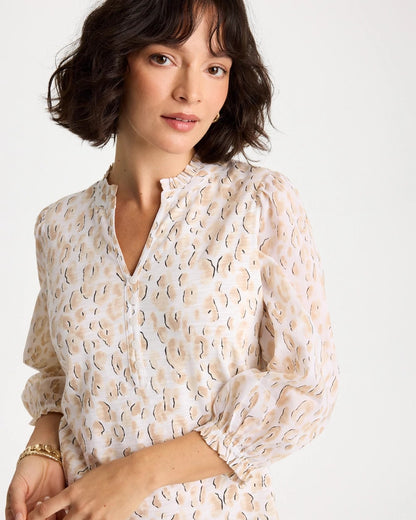 Chico's Discount - Animal Print Ruffled V-Neck Top Mocha Mousse
