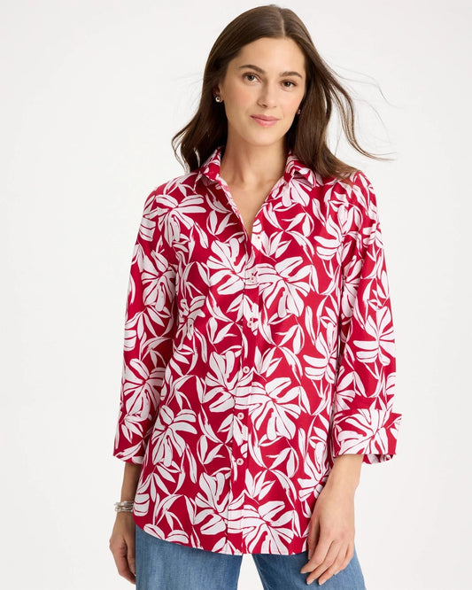 Chico's Classic - No Iron™ Stretch Palm Print Shirt Cherry Lush