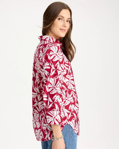 Chico's Classic - No Iron™ Stretch Palm Print Shirt Cherry Lush