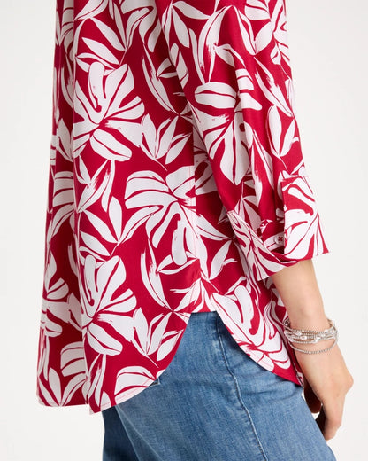 Chico's Classic - No Iron™ Stretch Palm Print Shirt Cherry Lush