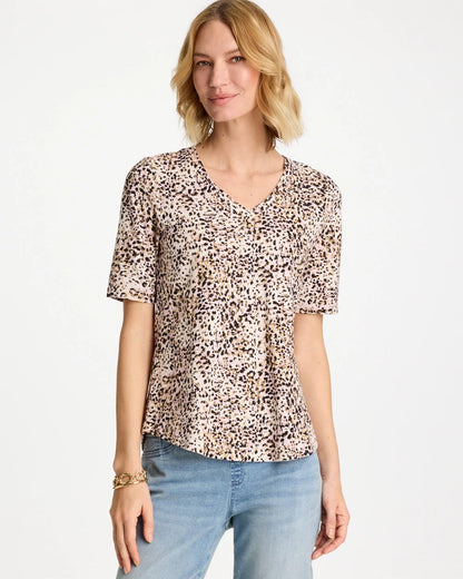 Chico's Trending - Printed Cotton Slub V-Neck Tee Cattail Brown