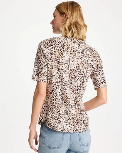 Chico's Trending - Printed Cotton Slub V-Neck Tee Cattail Brown