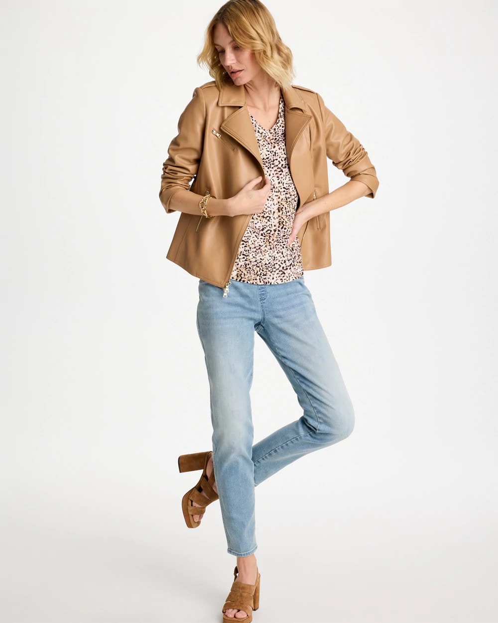 Chico's Trending - Printed Cotton Slub V-Neck Tee Cattail Brown