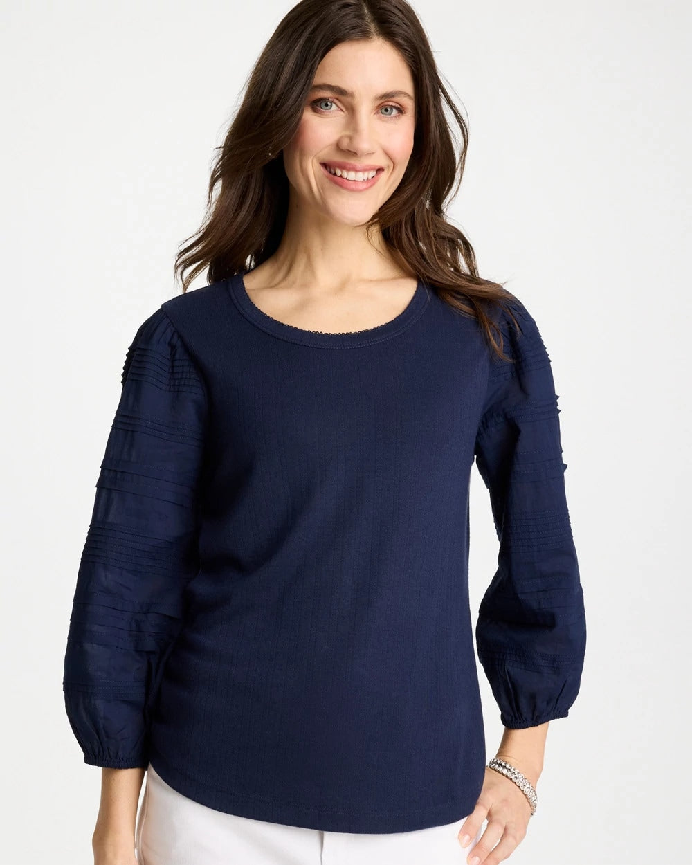 Chico's Discount - Pintuck Puff Sleeve Tee Passport Blue