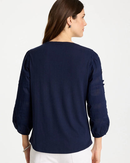 Chico's Discount - Pintuck Puff Sleeve Tee Passport Blue