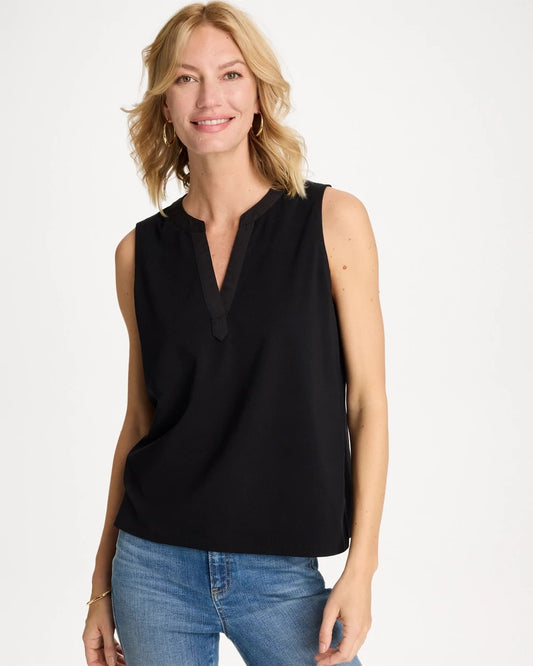 Chico's Latest - Cotton-Stretch Notch Neck Tank Black