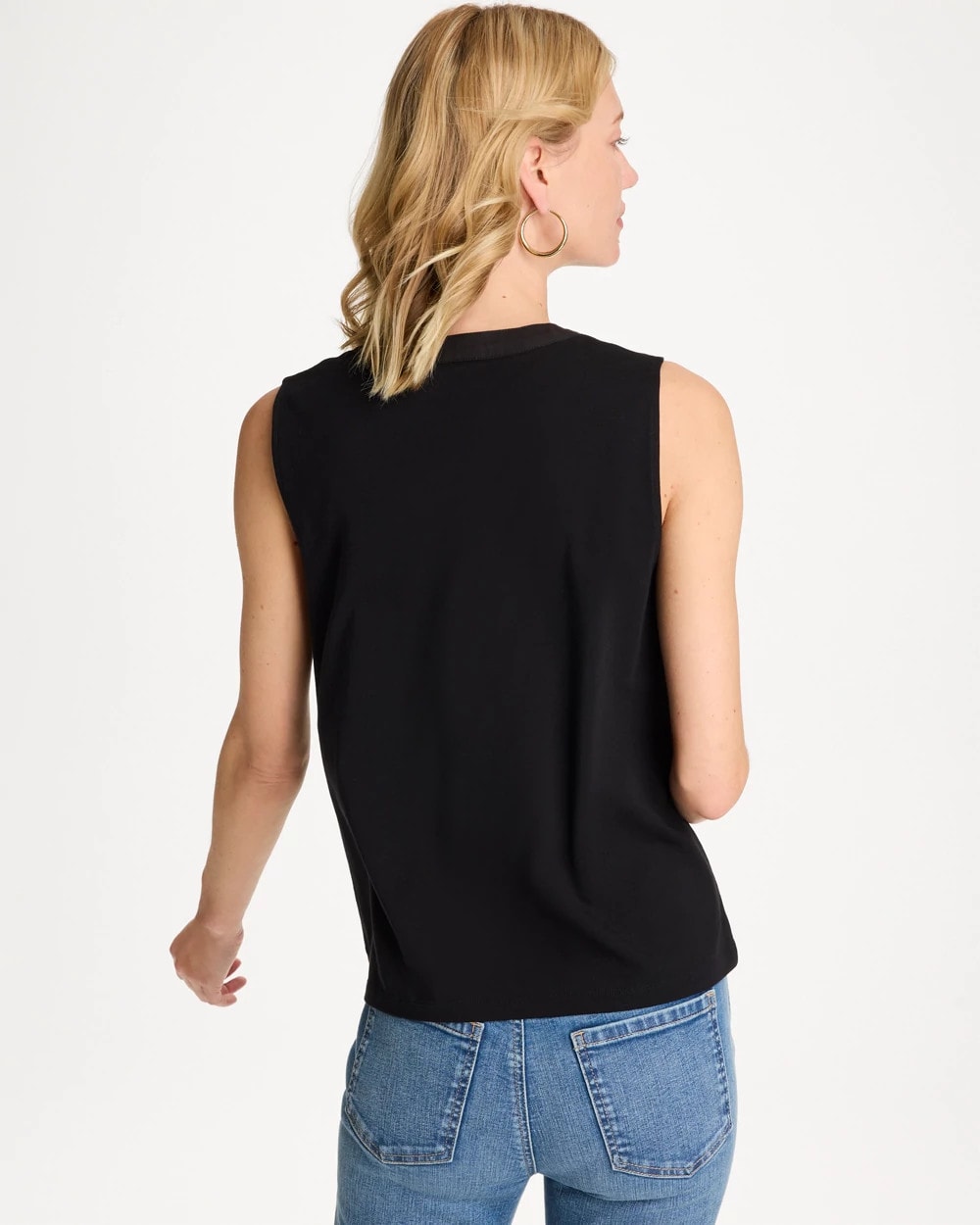 Chico's Latest - Cotton-Stretch Notch Neck Tank Black