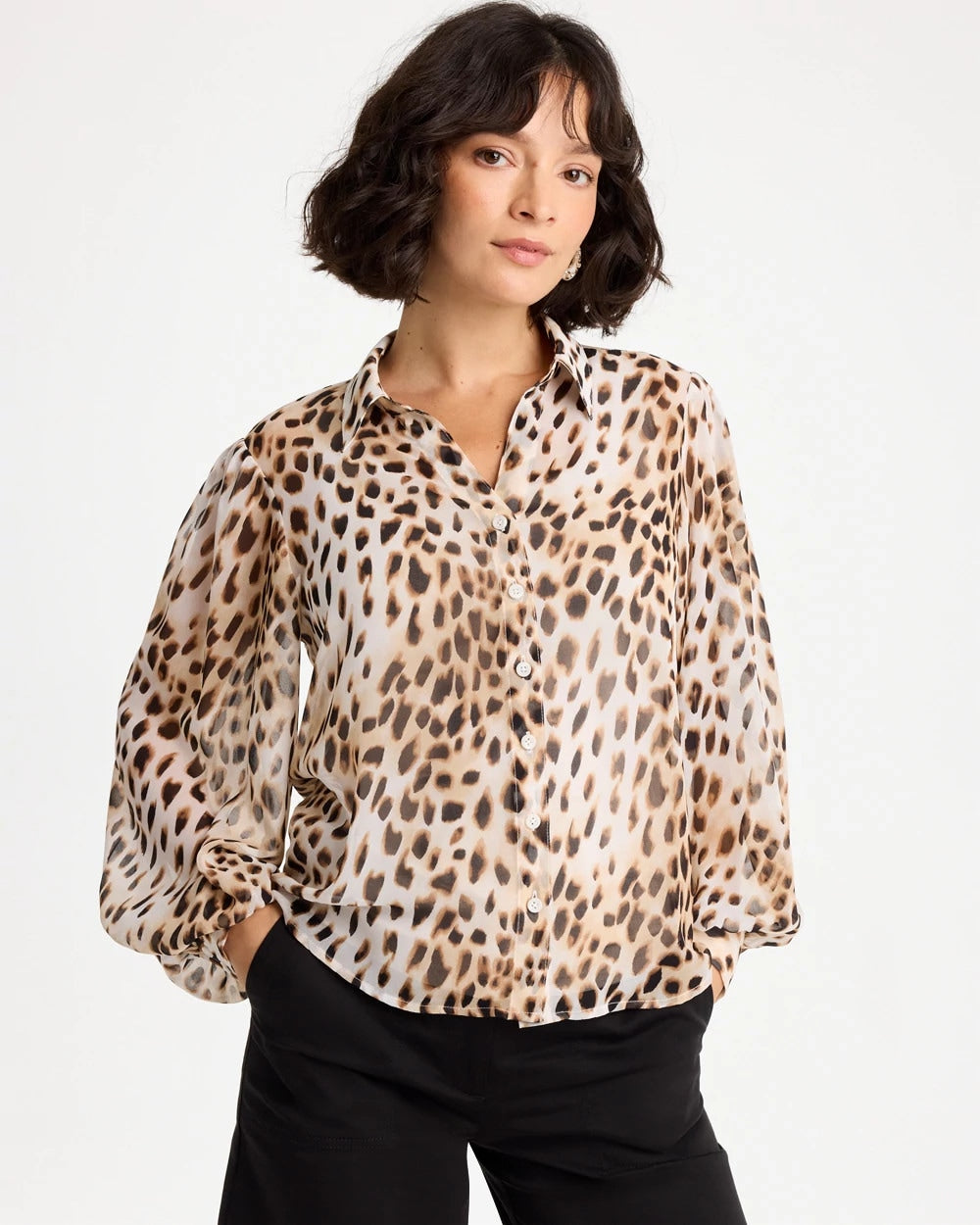 Chico's Exclusive - Georgette Animal Print Blouse Black