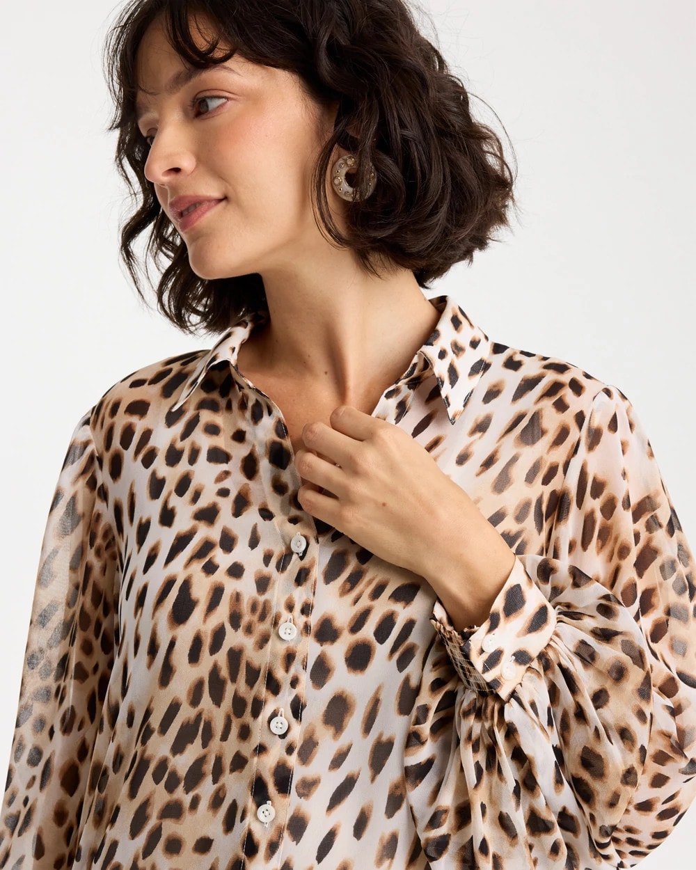 Chico's Exclusive - Georgette Animal Print Blouse Black