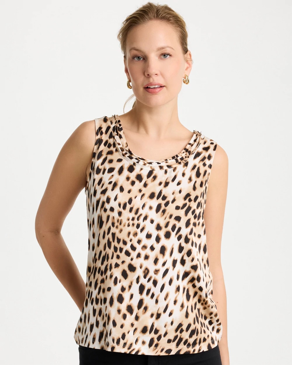 Chico's Special Offer - Animal Print Jersey Satin Tank Top Black