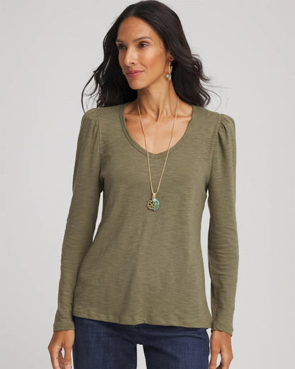 Chico's Premium - Slub Puff-Sleeve Tee Nettle Leaf