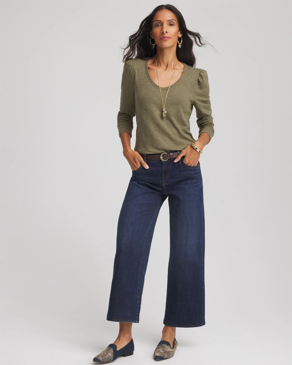 Chico's Premium - Slub Puff-Sleeve Tee Nettle Leaf