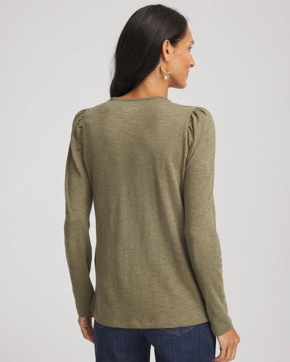 Chico's Premium - Slub Puff-Sleeve Tee Nettle Leaf