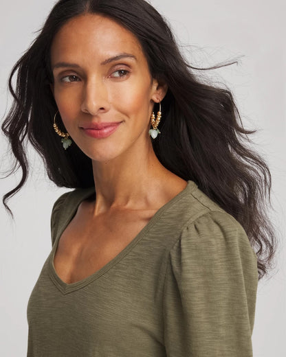 Chico's Premium - Slub Puff-Sleeve Tee Nettle Leaf