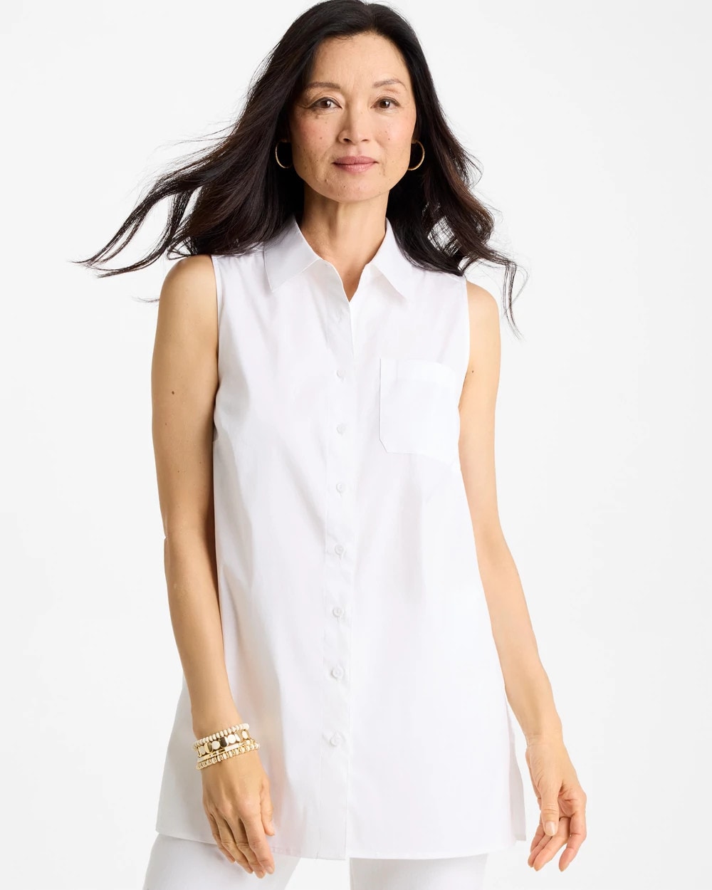 Chico's Best Seller - Poplin Cotton Collared Tunic Alabaster