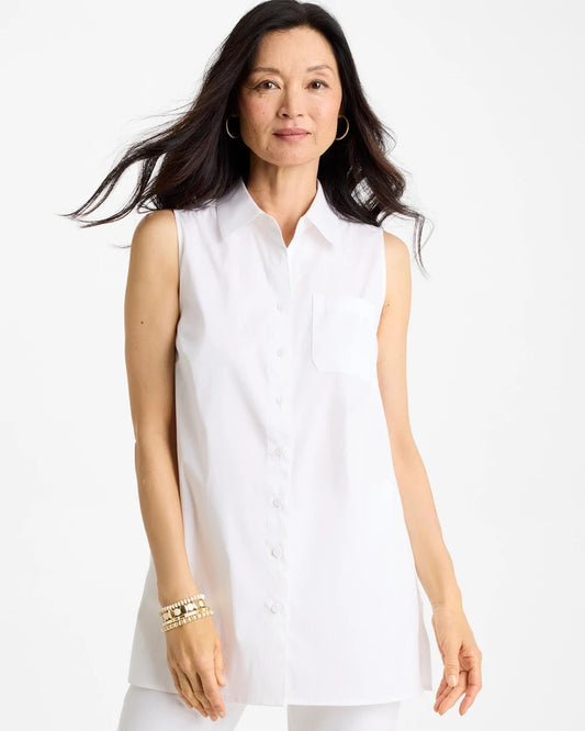 Chico's Best Seller - Poplin Cotton Collared Tunic Alabaster