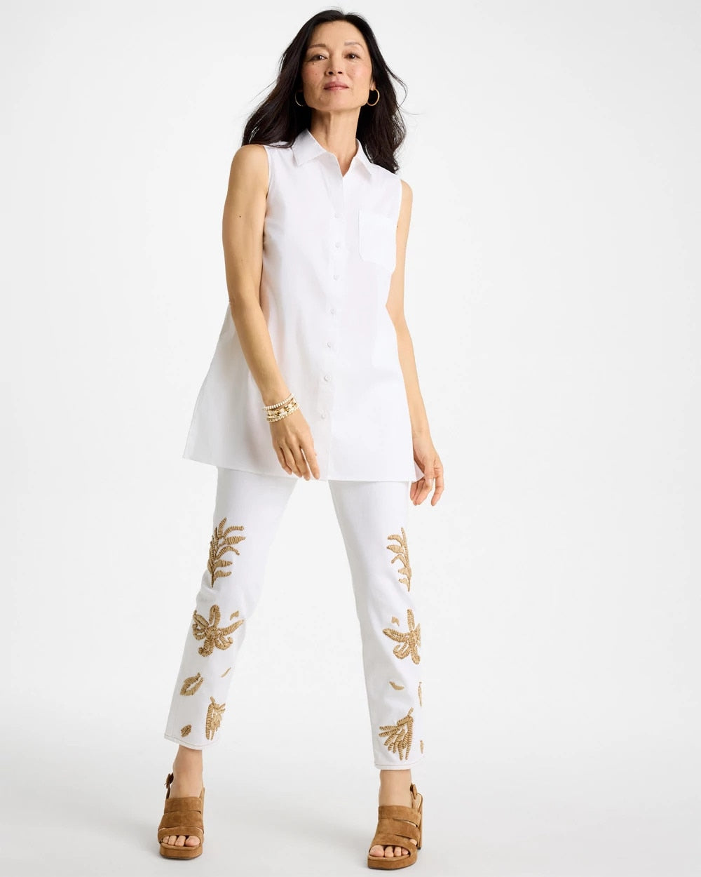 Chico's Best Seller - Poplin Cotton Collared Tunic Alabaster